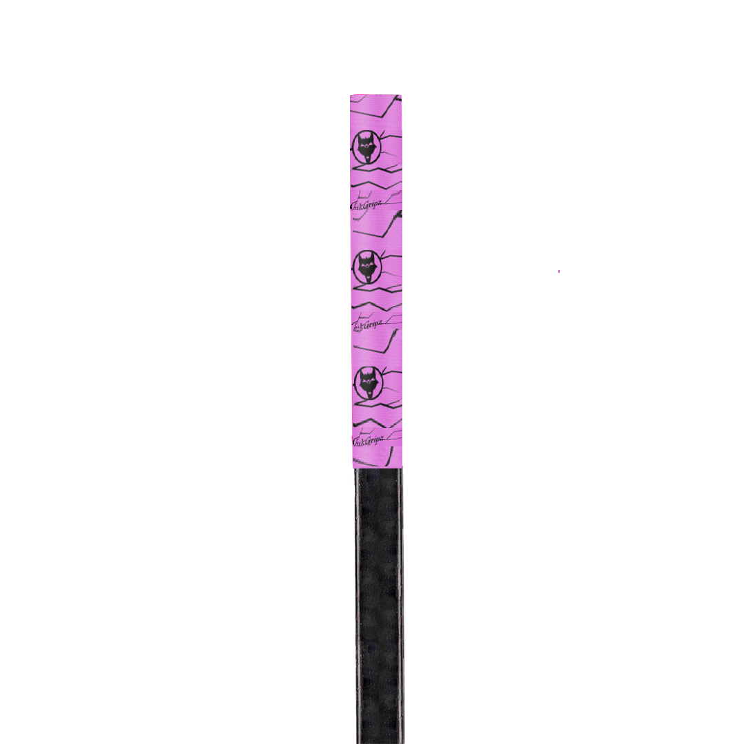 A roll of high-quality Pulse Pink hockey grip tape, designed for superior grip and durability, displayed on a clean hockey stick. The hockey stick grip tape features an unmatched texture, ideal for securing your hands for improved puck control, with premium materials made in the USA.