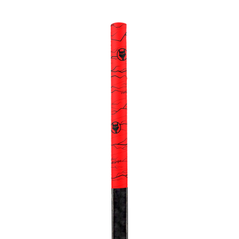A roll of high-quality Pulse Red hockey grip tape, designed for superior grip and durability, displayed on a clean hockey stick. The hockey stick grip tape features an unmatched texture, ideal for securing your hands for improved puck control, with premium materials made in the USA.