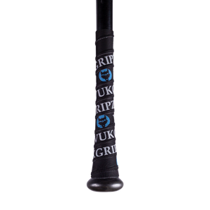 VukGripz Black Bat Grip Tape with Blue and White logos is American Made, Thin, and Durable bat tape