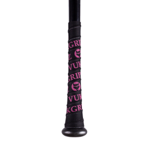 Black Bat Grip Tape with Pink VukGripz logo on bat tape