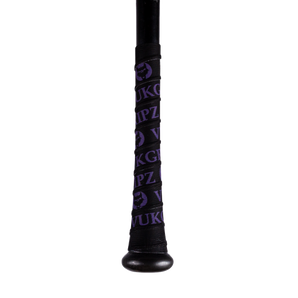 VukGripz Black Bat Grip Tape with Purple logos is American Made, Thin, and Durable bat tape