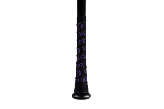 VukGripz Black Bat Grip Tape with Purple logos is American Made, Thin, and Durable bat tape