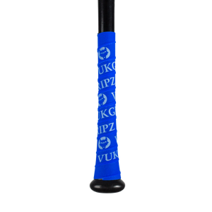 VukGripz Blue Baseball Bat Grip Tape with white logos bat tape