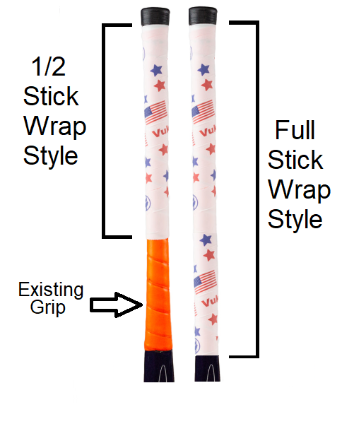 Half vs. Full American Flag Field Hockey Grip. White Field Hockey overgrip with USA stars