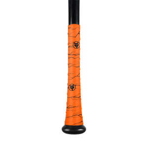 Orange bat grip tape to wrap around a bat for batting practice with increased grip and friction