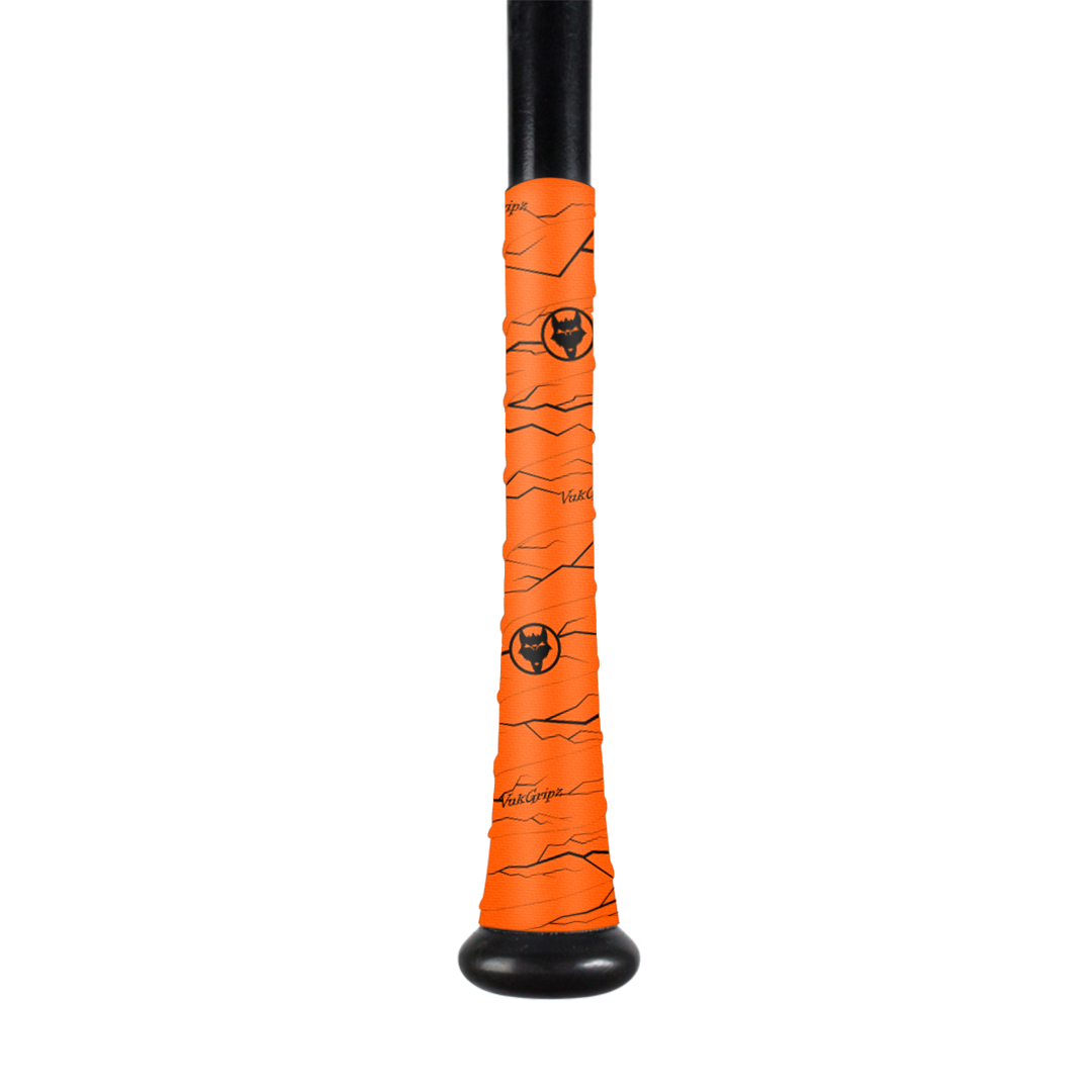 Orange bat grip tape to wrap around a bat for batting practice with increased grip and friction