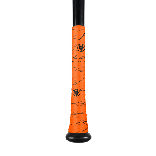Orange bat grip tape to wrap around a bat for batting practice with increased grip and friction