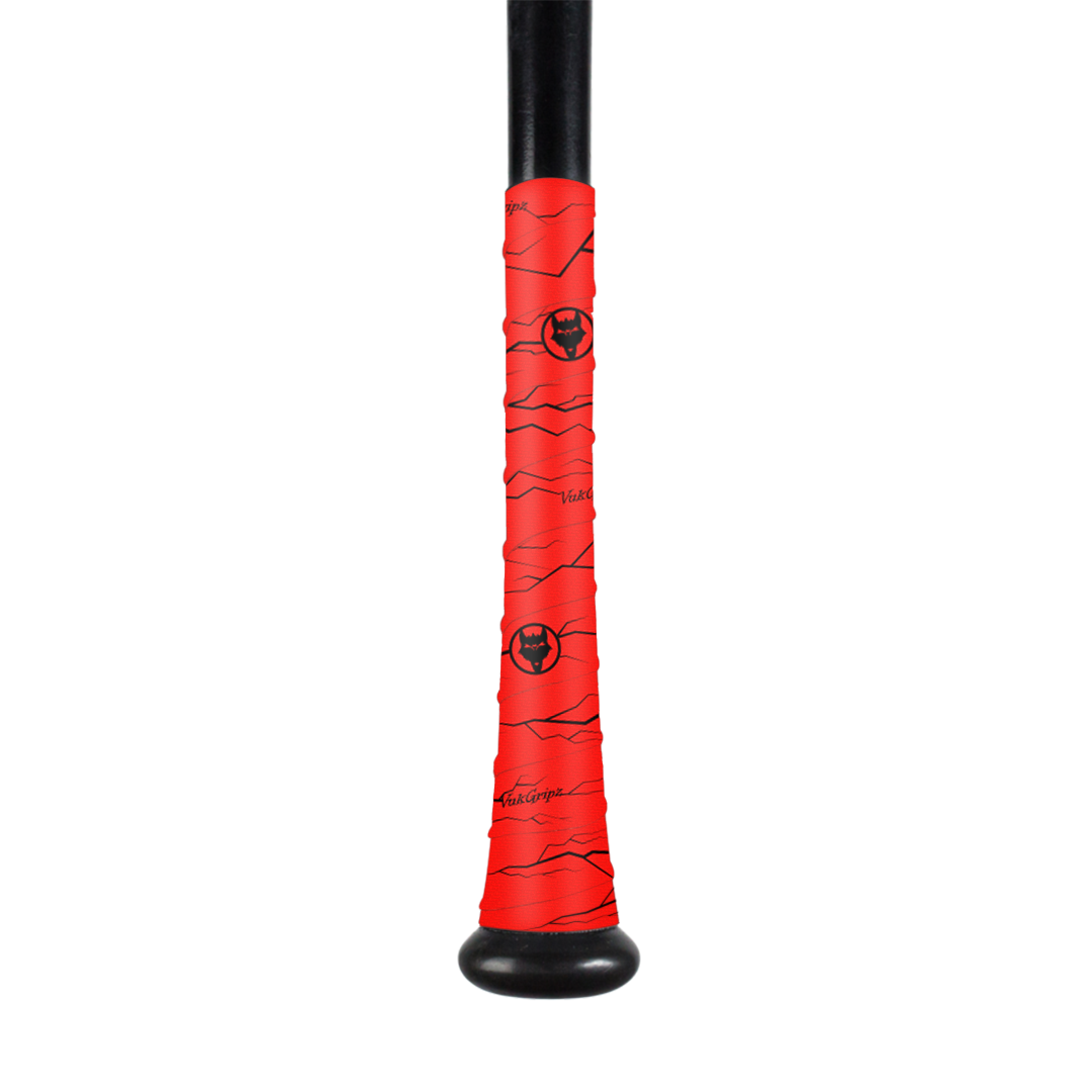 Red bat grip tape to wrap around a bat for batting practice with increased grip and friction