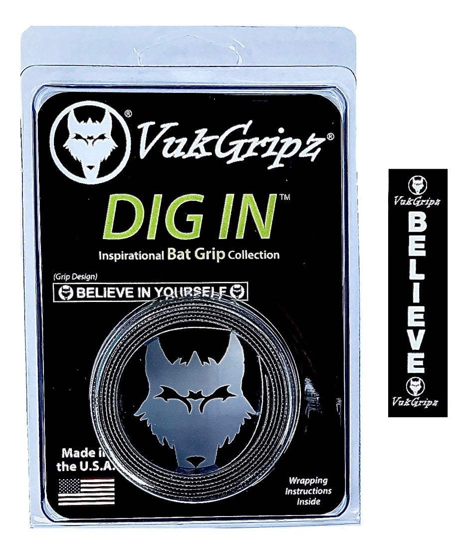 VukGripz Black Dig In Baseball Bat Grip Tape with Believe in Yourself Design