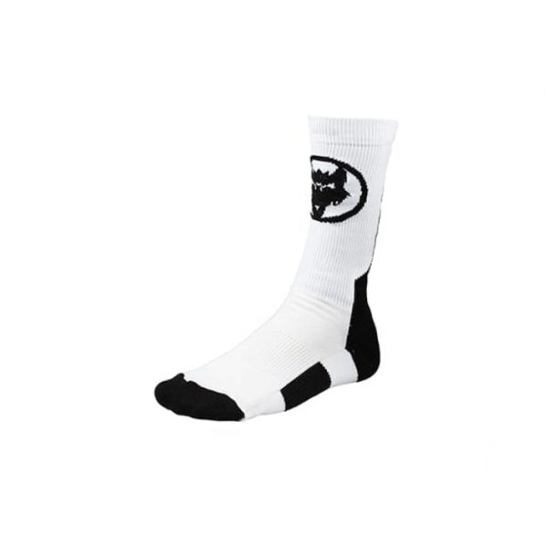 White Athletic socks with black toe, sole, and heel, with Black VukGripz logo on shin