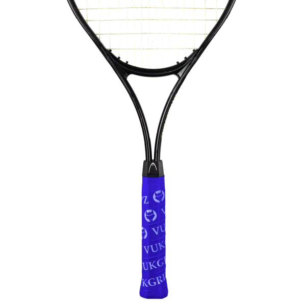 Blue Tennis racquet overgrip with white VukGripz logos