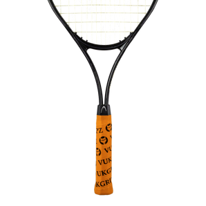 Neon Orange Tennis Racquet Overgrip with Black VukGripz Logos
