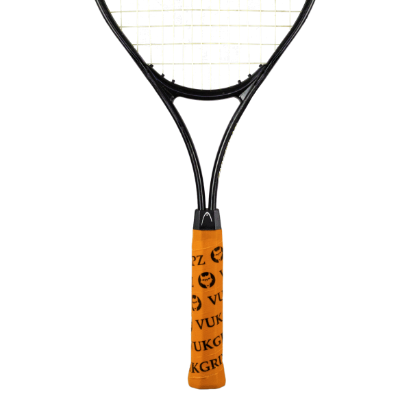 Neon Orange Tennis Racquet Overgrip with Black VukGripz Logos