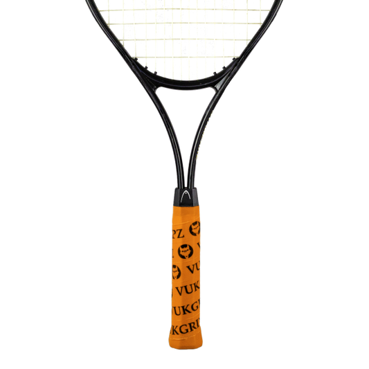 Neon Orange Tennis Racquet Overgrip with Black VukGripz Logos