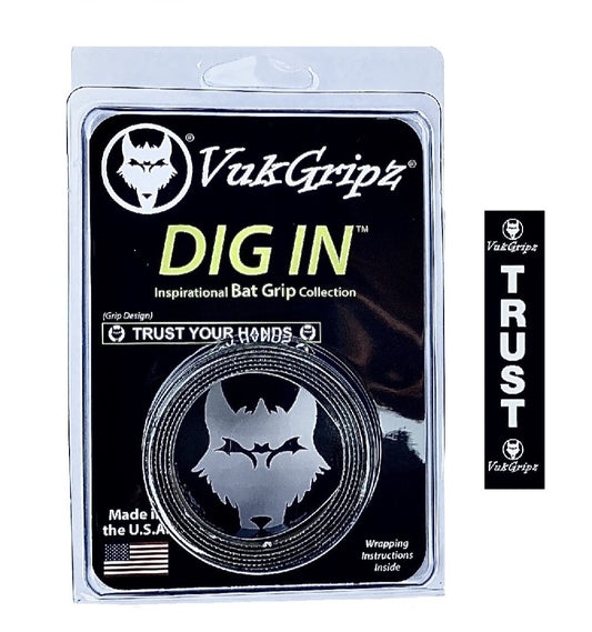 VukGripz Black Dig In Baseball Bat Grip Tape with Trust Your Hands Design